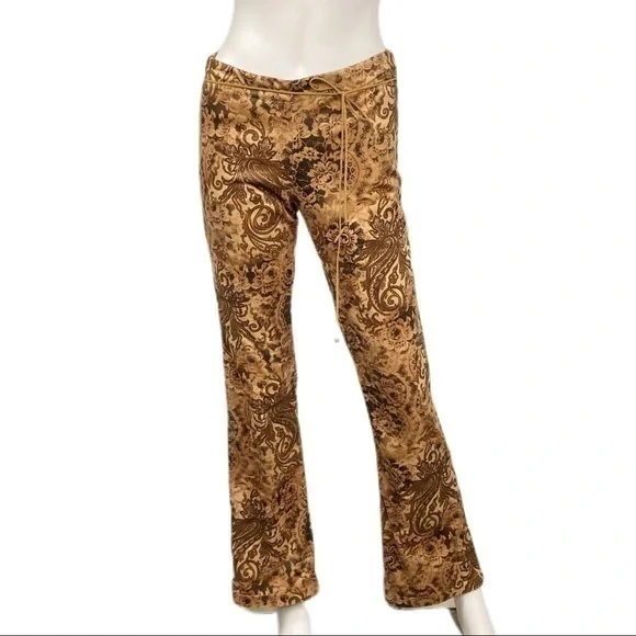 Sense Vintage Brown Paisley Faux Suede Boho Retro Y2K Mid Rise Flare Pants M - Picture 2 of 6